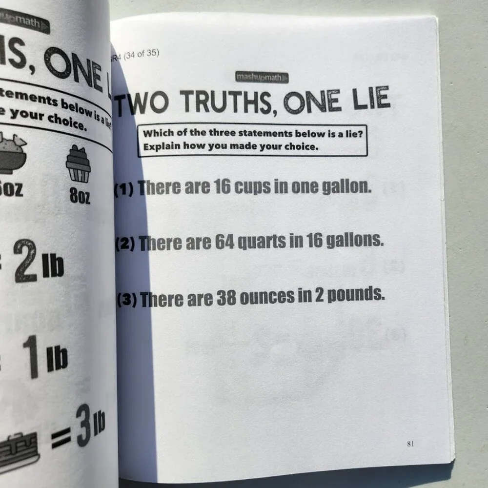 101 Two Truths and One Lie Math Activities Workbook Activity Book for Grades 3